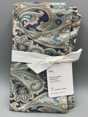 Pottery Barn Mackenna Paisley Percale Sham Blue Multi King #H32-image