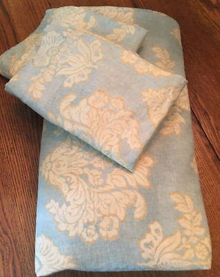 Pottery Barn Damask Medallion Duvet Cover Porcelain Blue Queen 2 Std Shams Rare-image