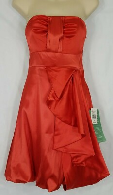 NWT Beata Studio Tomato red sateen ruffled strapless short prom dress juniors 5-image