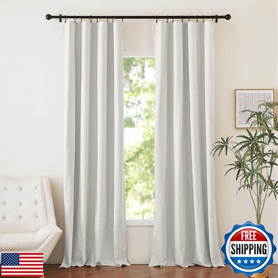 NICETOWN 100% Blackout Linen Curtains for Living Room with Thermal Insulated -image