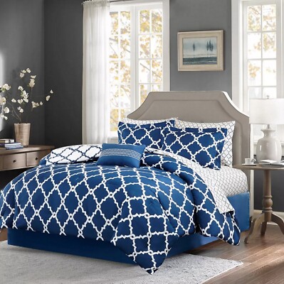Madison Park Essentials Merritt Reversible Full 1 Piece Comforter  Navy White-image