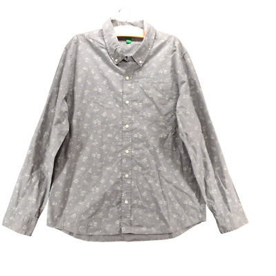 Dip Men's Micro Floral Button-Down Shirt Gray Large Long Sleeve Chest Pocket-image