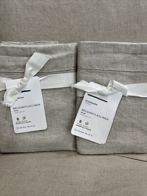 Pottery Barn BELGIAN FLAX LINEN SHAM STANDARD Flax Set of 2 hemstitch-image