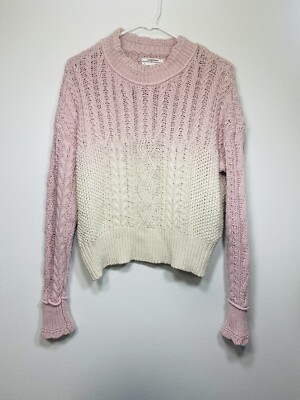 Anthropologie Marci Dip Dyed Cable Knit Ombre Sweater Large Pink Blush Rose Sz S-image