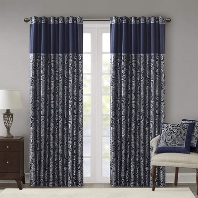 Madison Park - MP40-4896 Aubrey Faux Silk Paisley Jacquard, Rod Pocket Curtain-image