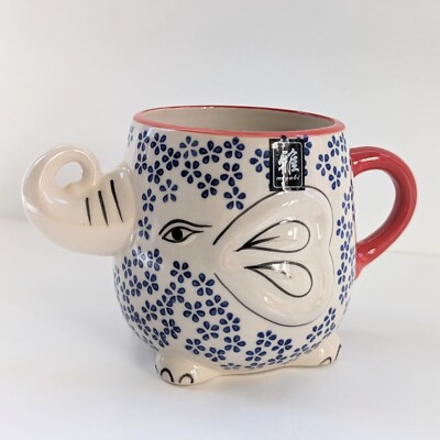 Yokohama Studio Japan Ceramic & Enamel Blue Floral Elephant Mug Reproduction -image