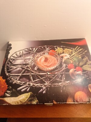 Estate MIKASA Roxborough Chip & Dip Platter Divided Charcuterie Glass Elegant-image