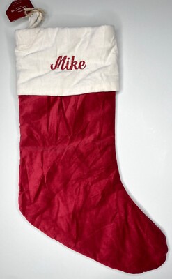 POTTERY BARN CLASSIC VELVET CHRISTMAS STOCKING *JAMES* RED IVORY NEW MEDIUM-image