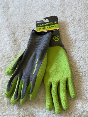 Flexzilla Crinkle Latex Dip Gray/Green Size L Garden Gloves GC240L (K3)-image