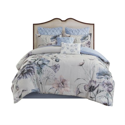 Cassandra Cotton Blend Comforter Set - Feminine Design Colorful Floral Print, Al-image