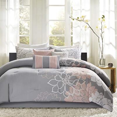  Lola Sateen Cotton Comforter Set-Casual California King Taupe Grey/Peach-image