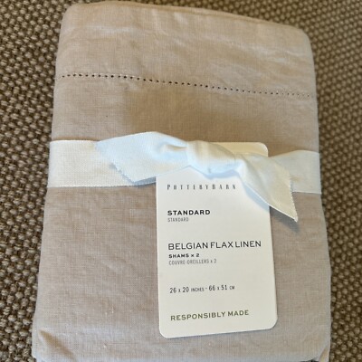 Pottery Barn Belgian Flax Linen STANDARD Shams Set Of 2 Rosewater NWT-image