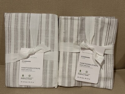 Set of 2 NEW Pottery Barn Hawthorn Striped Cotton Standard Sham Taupe Shams-image