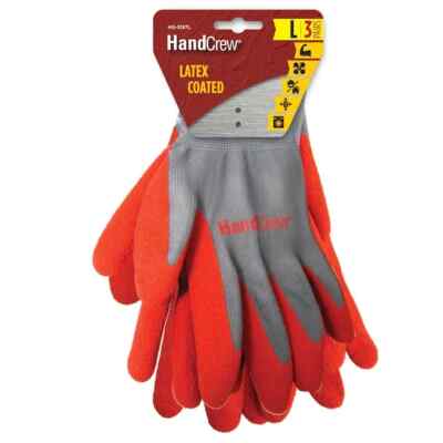HandCrew Red Unisex Nylon Thick Latex Dipped Multipurpose Gloves OneSize 3-pairs-image