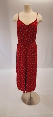 Dip Spaghetti Strap Catsuit Romper Jumpsuit Berry Red w White Flowers XL NWOT-image