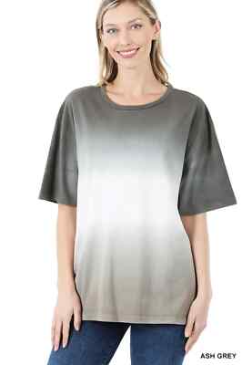 New Zenana Dip Tie Dye Short Sleeve Round Neck Tunic Top T-Shirt Size XL Gray-image