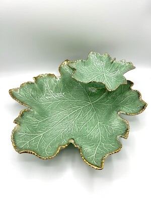 Vintage California Original Pottery Leaf 3-piece Chip & Dip Dish Bowl 719 727-image