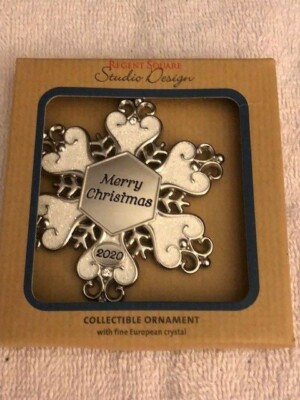 NIB REGENT SQUARE STUDIO DESIGN SILVER AND WHITE “MERRY CHRISTMAS” XMAS ORNAMENT-image