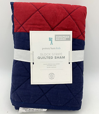 Pottery Barn Kids Block Stripe Stitch Cotton Sham Blue Multi Euro #H681B-image