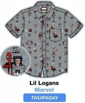 SDCC 2024 RSVLTS Marvel DEADPOOL & WOLVERINE LIL LOGANS Button Up Men's LARGE-image