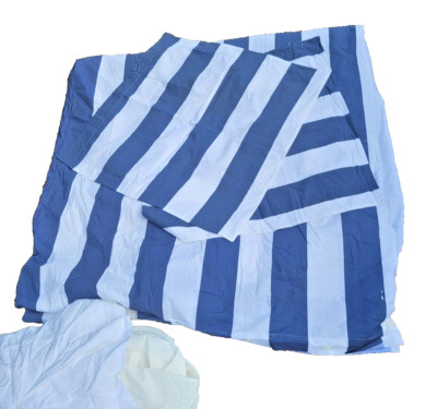 Pottery Barn Queen Duvet 2 Euro Shams and Linen bedskirt Blue And White Stripes-image
