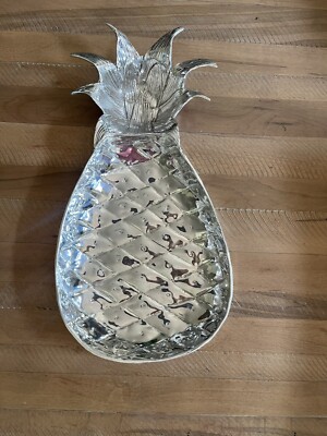 Large Metalware Pineapple Chip & Dip Serving Bowl Platter-image