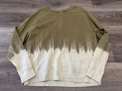 Athleta Sundown Dip Dye Sweatshirt, Size Large Olive Green, Ombre, Cotton-image
