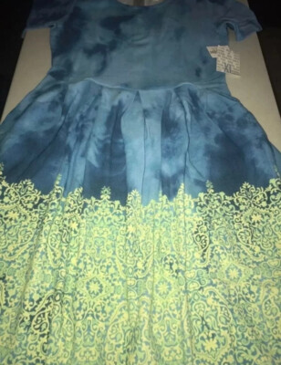 NEW LuLaRoe XL 18/20 Blue/Yellow Tie Dye Paisley Dip Amelia Medallions Unicorn-image