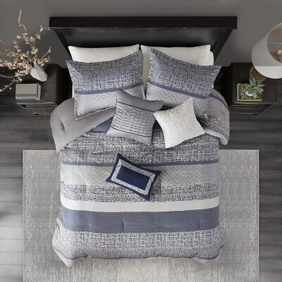 Madison Park Rhapsody 7 Piece Jacquard Comforter Set Bedding Matching Bedskirt-image