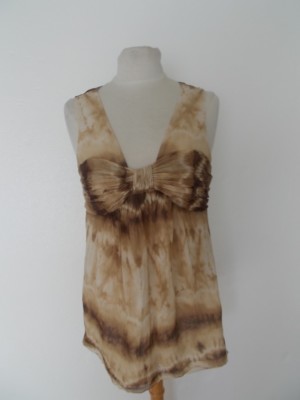 ANNE KLEIN Brown Beige Crinkle Ombre Dip Dye Silk Sleeveless SHIRT TOP Sz L-image