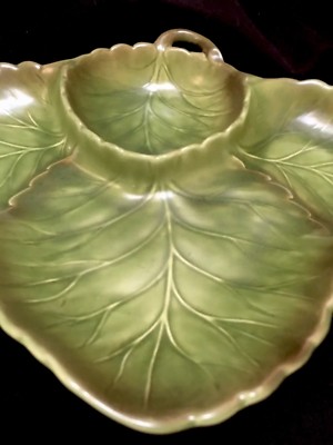 Large VINTAGE POPPYTRAIL Serving Appetizer Dip Dish Tray LEAF LEAVES green-image
