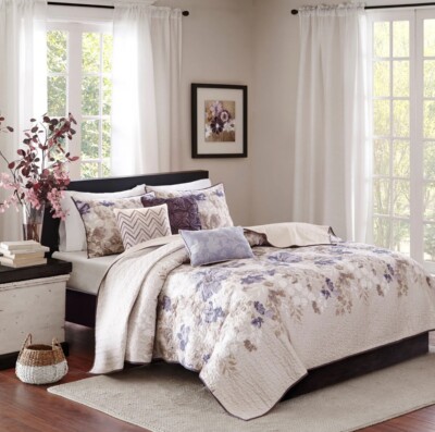 Madison Park Luna 6 Piece Printed Quilt Set with Throw Pillows-image