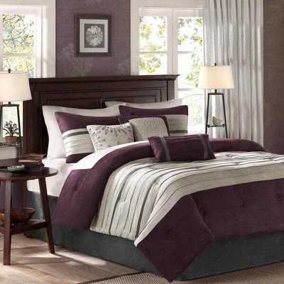 Madison Park Comforter Set California King 7-Piece Teagan Polyester Plum/Gray-image