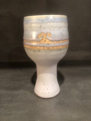 Studio Art Pottery Vintage Glazed Goblet Shaped Vase 6”H X 2.75”W 2” Base-image