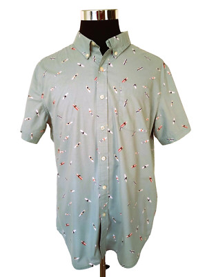 Dip  Shirt Men's Size Large Green with Multicolor Surf Boards Button Front Casua-image