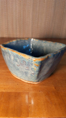 Handmade Studio Pottery Square Bowl – Blue Glaze – 4.5” x 3” – Unique Rustic Des-image