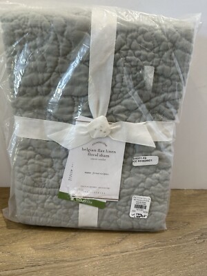 Pottery Barn Belgian Flax Linen Floral Stitch Euro Sham Smoke Gray-image