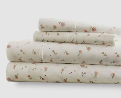 Ienjoy Home White Soft Floral Microfiber 4-Piece Bed Sheet Set, King Size-image