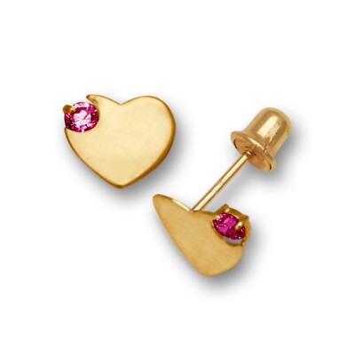 14K Yellow & White Gold Heart Shaped Screw back classic Earrings for Women-image