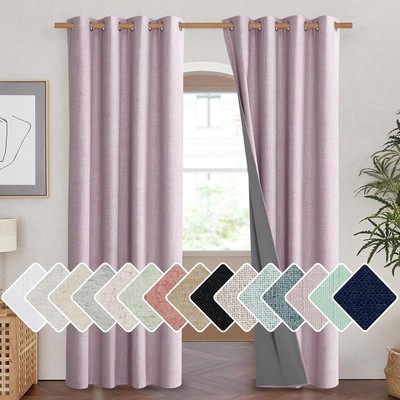 New-NICETOWN Pink Vintage Linen 100% Blackout Curtains for Living Room, Thermal-image