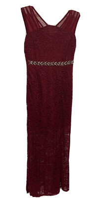 Enfocus Studio sze 8 Burgundy Lace Underlay Empire Waist Embellished maxi Dress-image