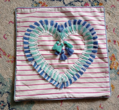 Pottery Barn Teen Boho Fringe Heart Tassel Toss Pillow Cushion Cover Stripes 16