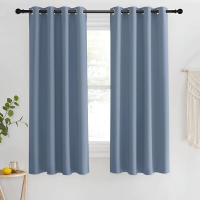 NICETOWN Blackout Stone Blue Curtains for Living Room W42xL63, 2 panels-image