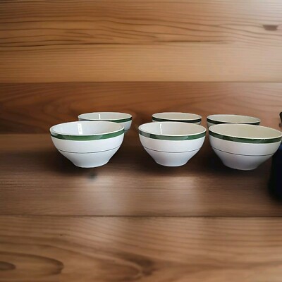 Pottery Barn Bistro Green Band Rimmed Cereal/Soup Bowls – Set of 6, Rare Find-image