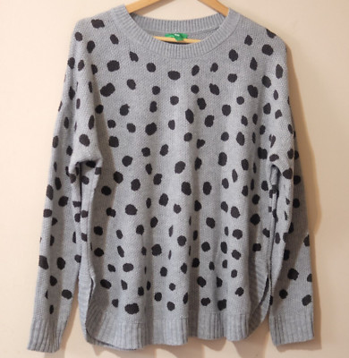 Dip Women's Gray Black Polka Dot Pullover Sweater Crew Neck XL #p44-24-image