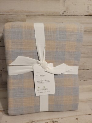 Pottery Barn Dalton Check Full/Queen Duvet Linen Cotton Blue/Flax-image