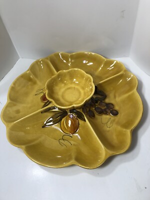 Vintage Los Angeles Potteries Chip & Dip/ Relish Dish Gold-image