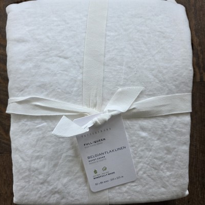 Pottery Barn White Blelgian Flax Linen Full/Queen Duvet Cover NEW-image