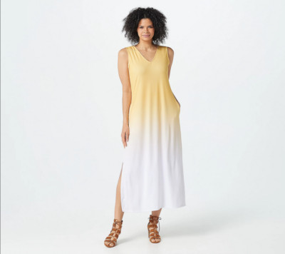 Elizabeth & Clarke Dip-Dye Maxi Dress with StainTech-Lemon Drop-Large A378038-image