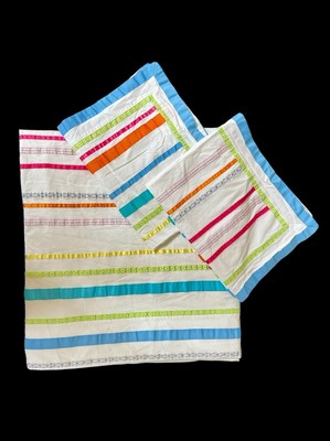 Pottery Barn Teen Multicolor Ribbons Full/Queen Duvet Cover & 2 Standard Shams-image